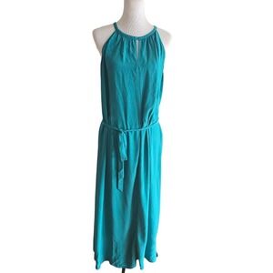 Eileen Fisher Turqou Halter Maxi Dress XL TG Tencel Viscose Crepe